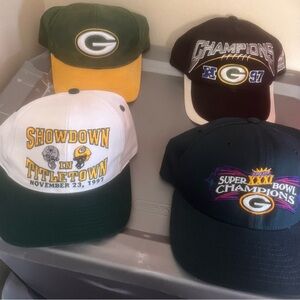 4 vintage greenbay packers nfl football snapback hat bundle starter ss new era